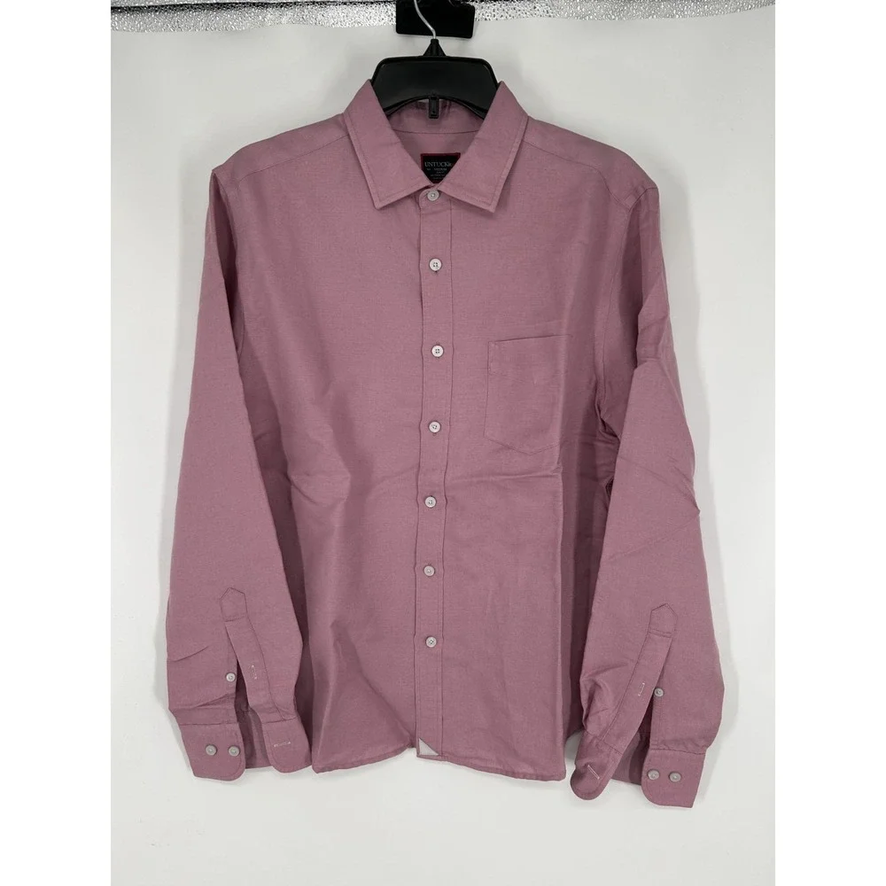 Untuckit Shirt Mens Medium Solid Pink Long Sleeve Slim Fit Linen Blend Button Up